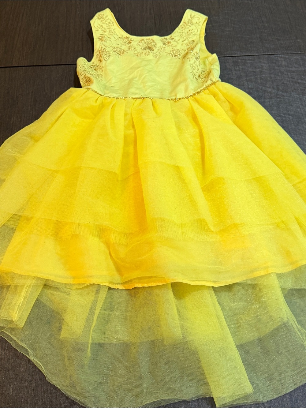 Disney Blue Label Beauty and the Beast Belle Yellow Tiered Tulle Dress Sz 7-8